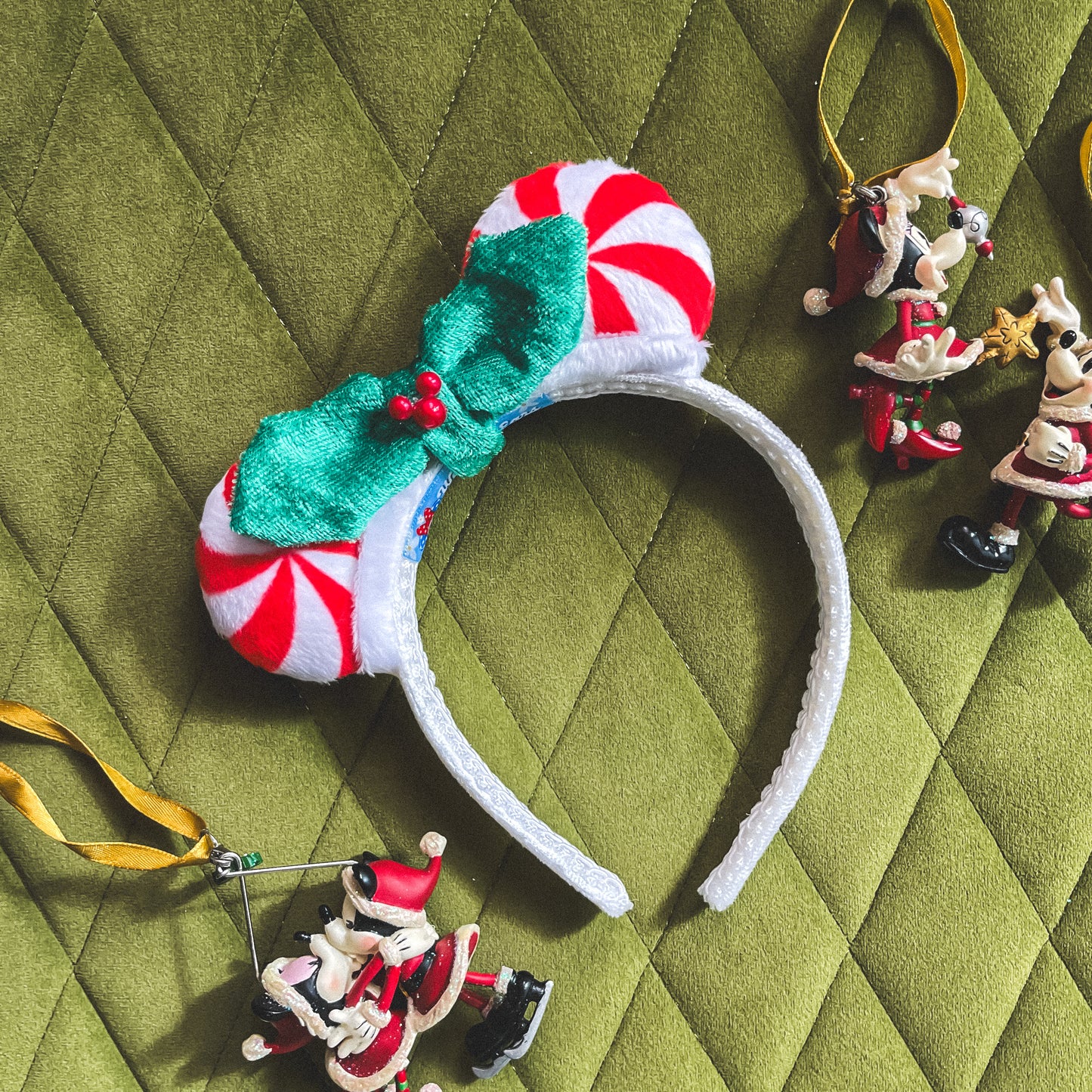 Mini Peppermint Ears with Green Holly Bow