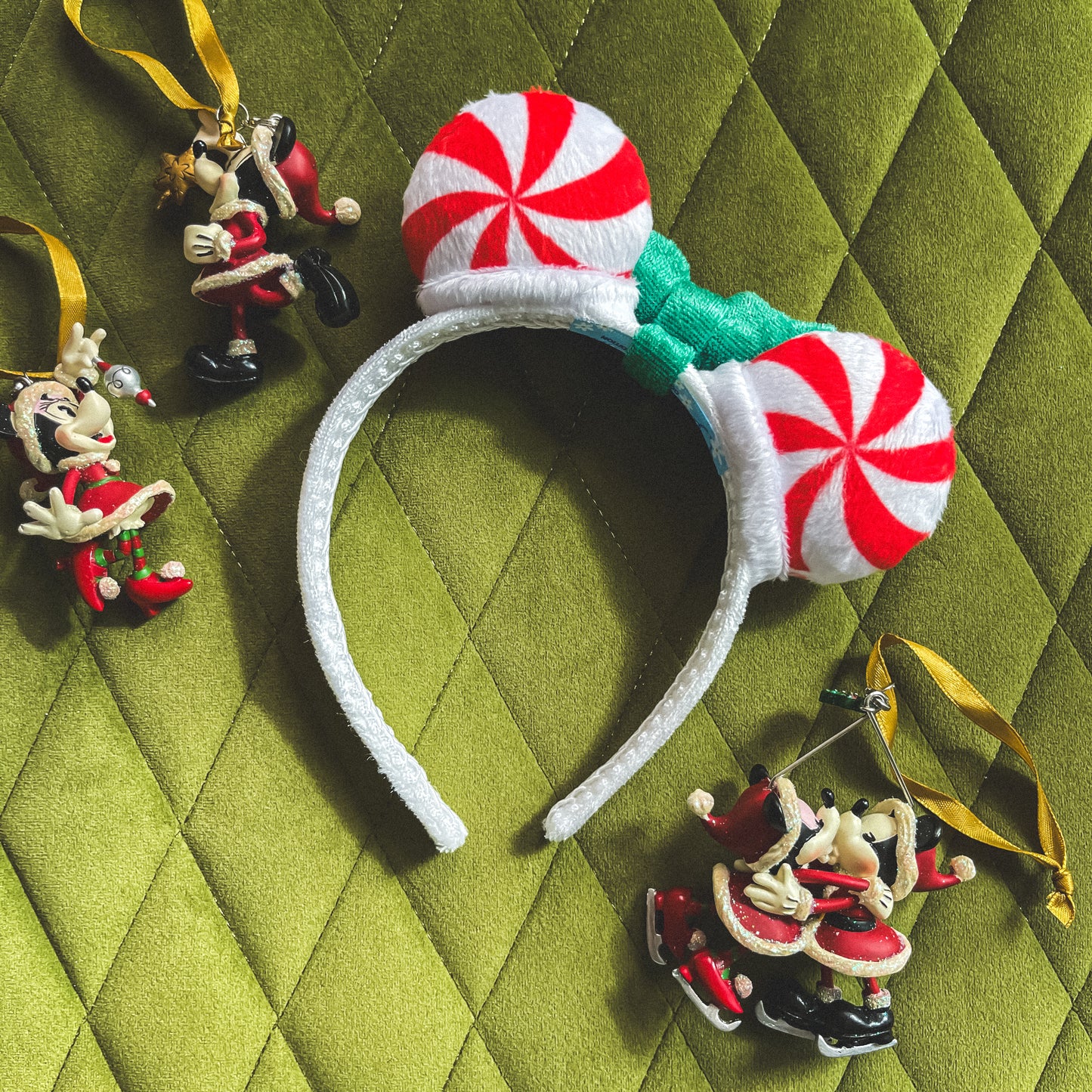 Mini Peppermint Ears with Green Holly Bow